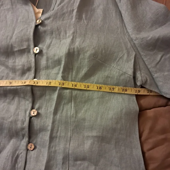 Lintico Top Women's Large L Blue Chambray Linen Fitted Office Career Coastal - Picture 11 of 13